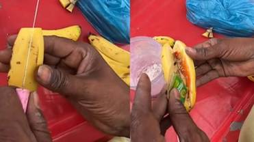 The vendor sprinkles oregano and a mix of spices on the banana. (Photo Credit: Instagram)