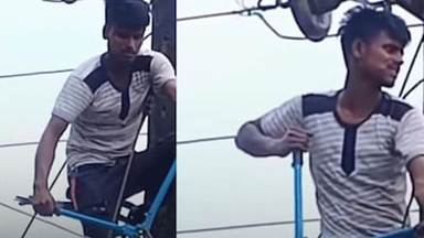 The man is seen cutting wires which seems to disrupt the electricity in the area. (Photo Credit: Instagram)